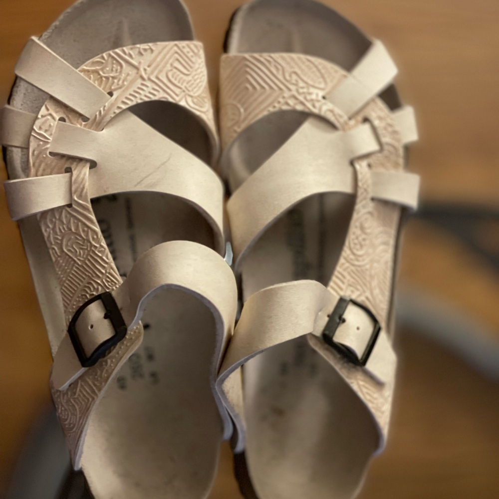 Papillio Beige Sandals with Black Buckles